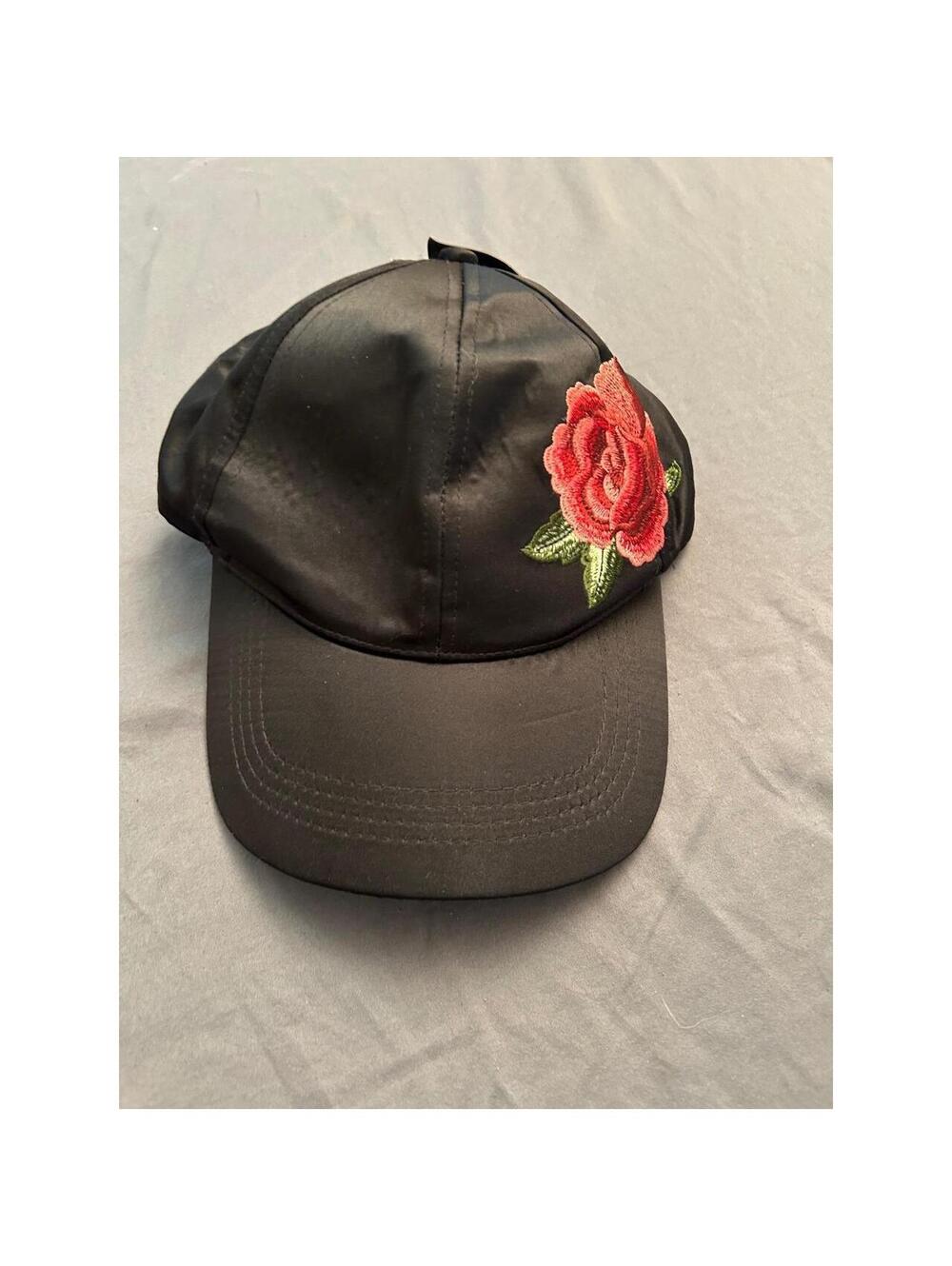 David and Young Black Baseball Cap with Red Rose Embroidery